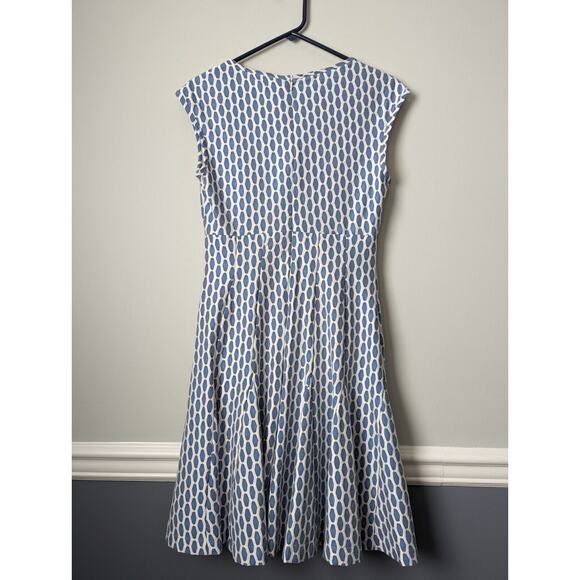 Taylor Blue and White A-line Midi Dress with Flutter Sleeves - Picture 6 of 6